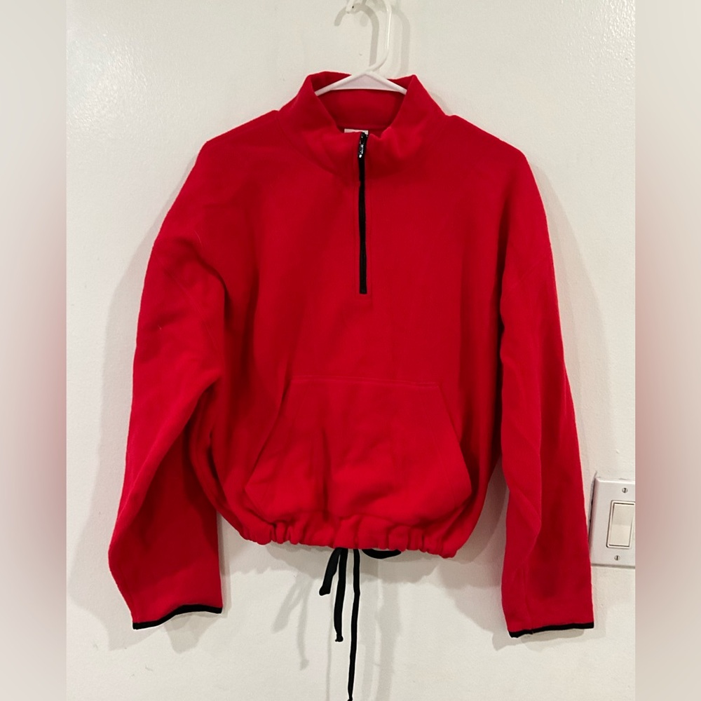 Pink Red Half-Zip Drawstring Pullover - image 1